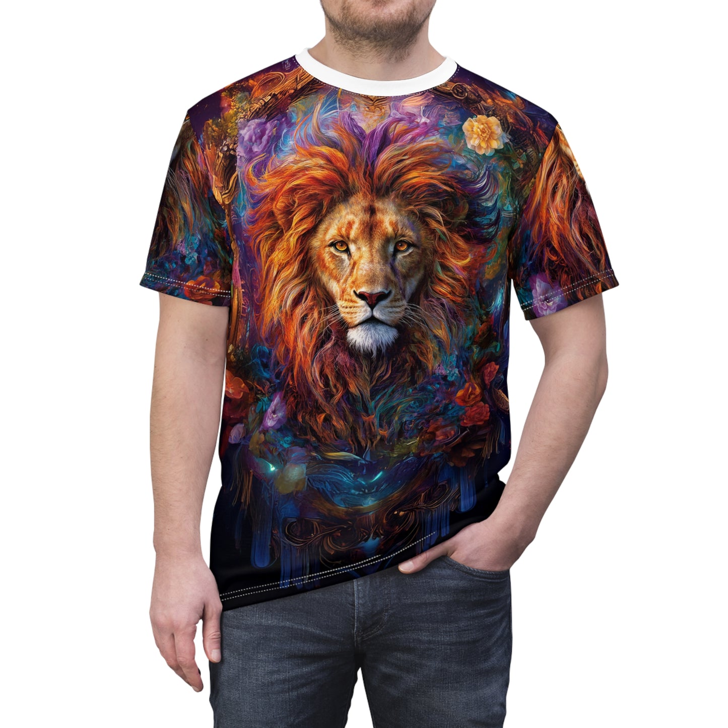🌺 Floral Majesty Lion – Artistic Royal T-Shirt