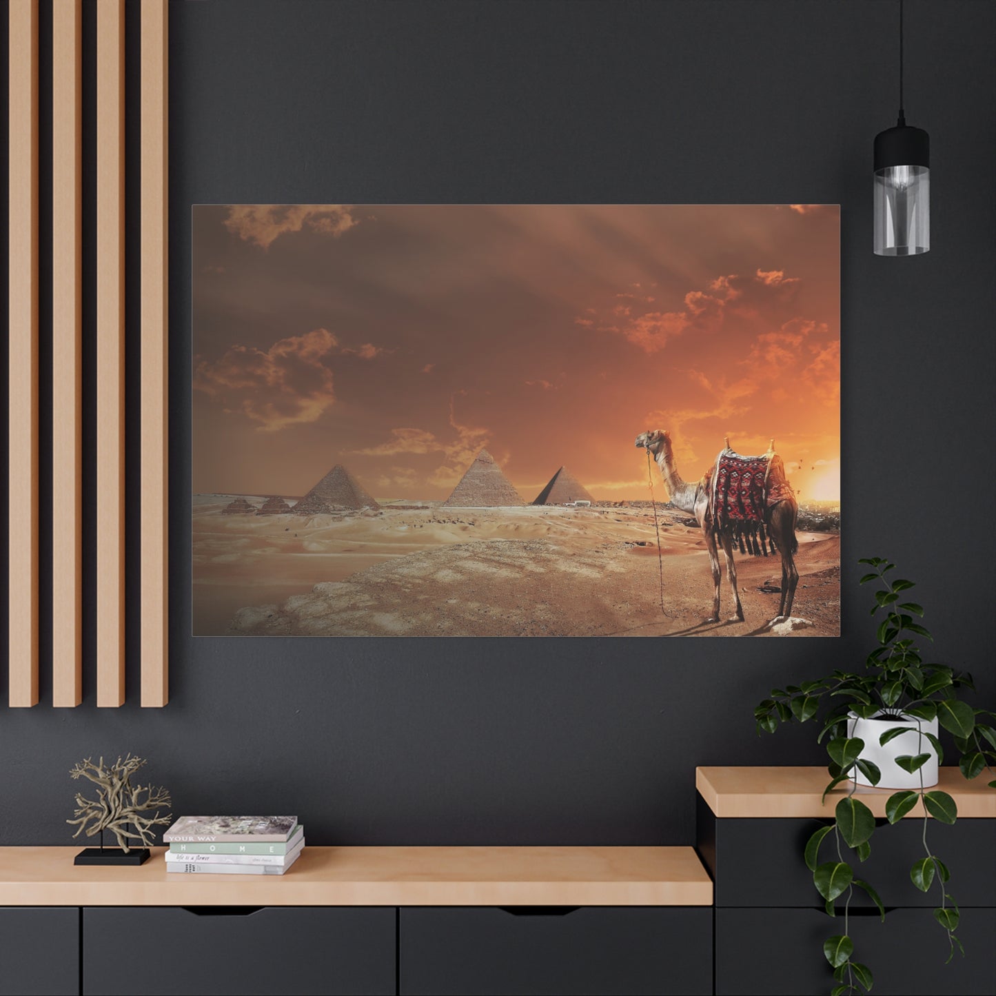 Golden Desert Landscape Canvas Wall Art – Pyramids and Dunes Serenity