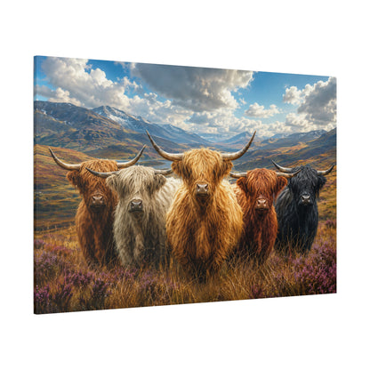 Highland Family – Shaggy Highland Cow Herd Canvas Wall Art - ART OF ROYALS
