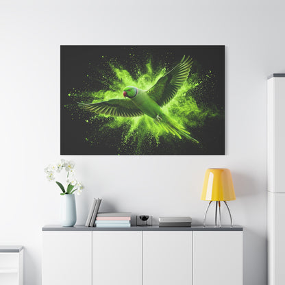 Neon Green Parrot Burst – Dynamic Abstract Wildlife Canvas Wall Art