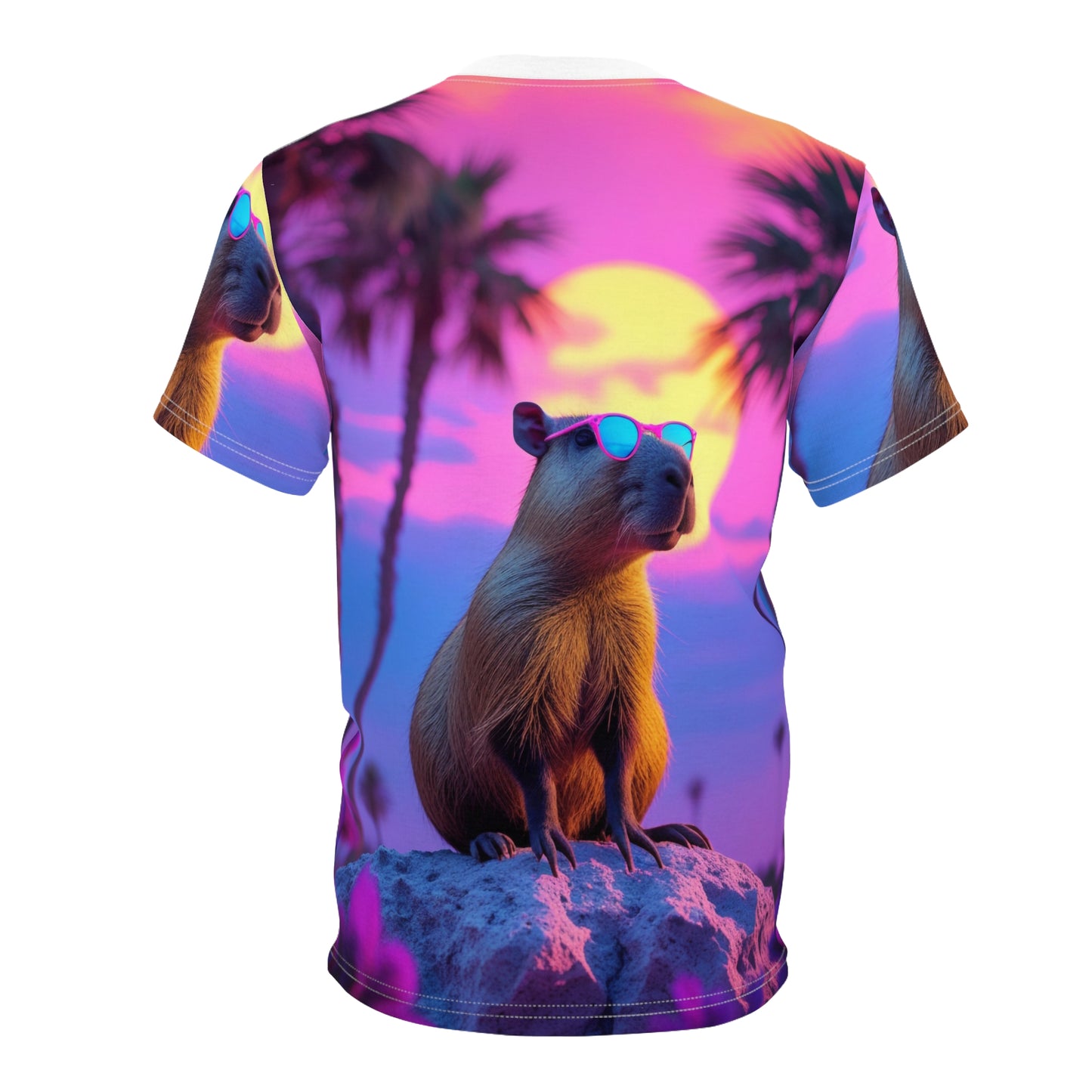 Capybara Sunsets – Retro Neon T-Shirt