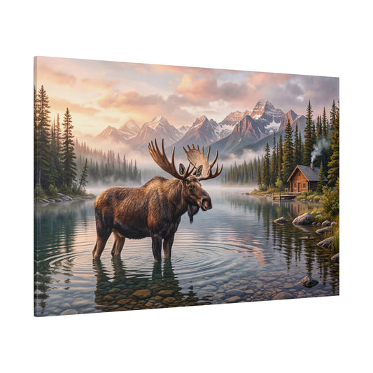 Majestic Moose by Mountain Lake – Serene Cabin Wilderness Wall Art