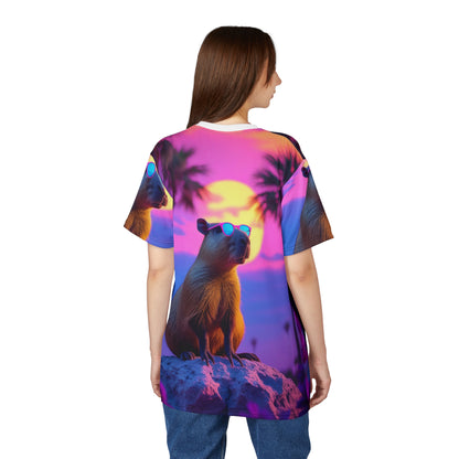 Capybara Sunsets – Retro Neon T-Shirt