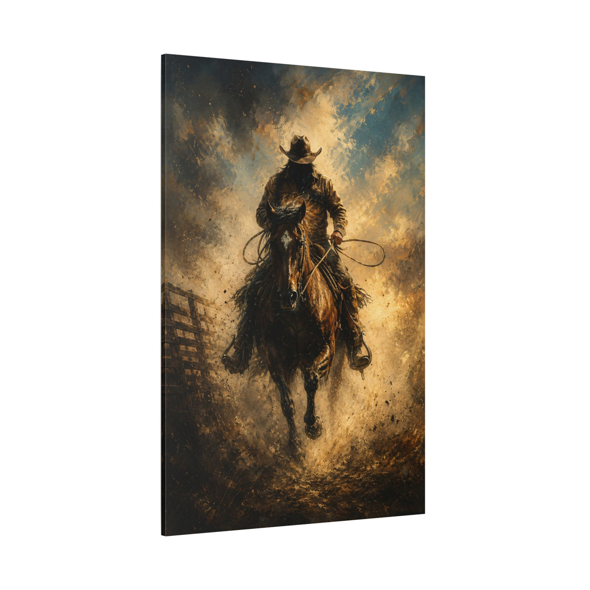 Dust and Thunder – Cowboy Charging on Horseback Canvas Wall Art - ART OF ROYALS