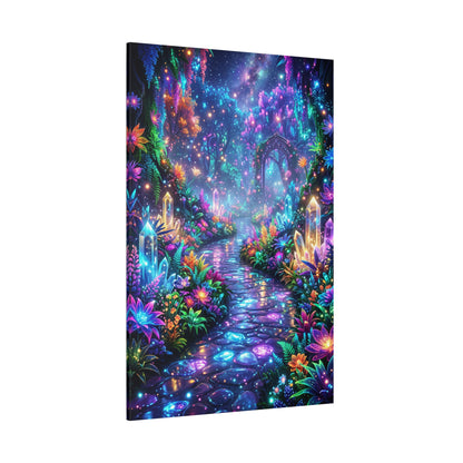 Enchanted Neon Garden Path – Magical Fantasy Canvas Wall Art