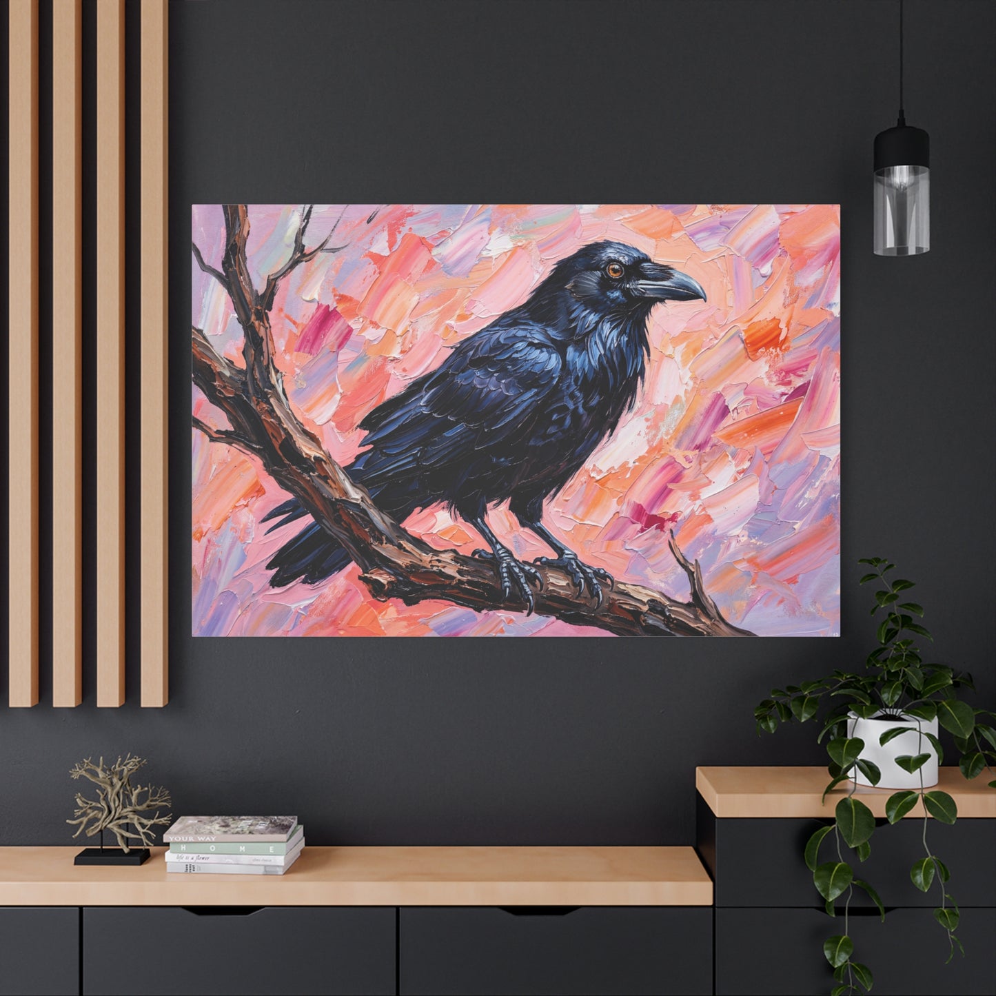 Midnight Raven – Abstract Black Bird Canvas Wall Art