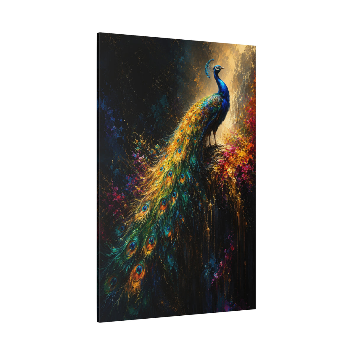 Peacock in Splendor – Dark Floral Fine Art Canvas Wall Art - ART OF ROYALS
