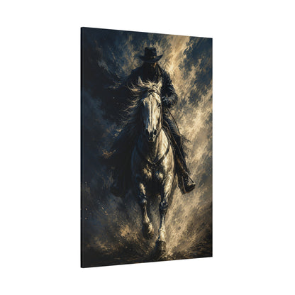 Galloping Cowboy on White Horse Wrapped Canvas Wall Art – Bold Abstract Western Action Print - ART OF ROYALS