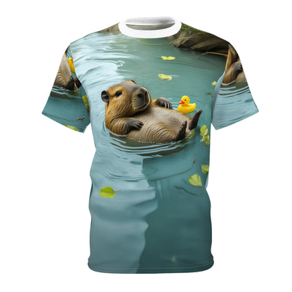 Serene Escape: Capybara Floating in a Calm Pond