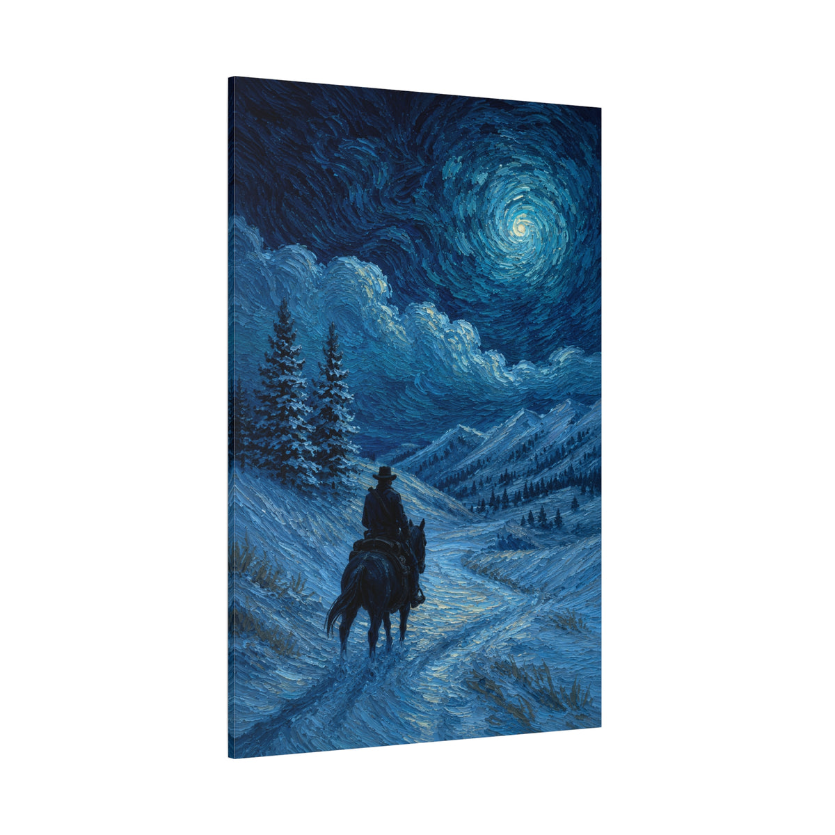 Starry Night Rider – Western Mountain Trail Canvas Wall Art - ART OF ROYALS
