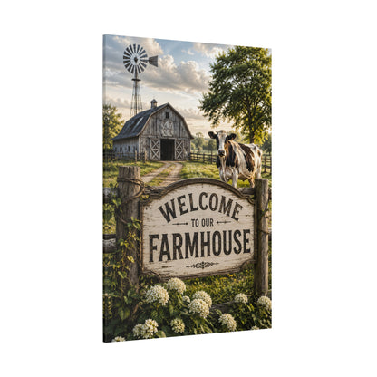 Welcome to Our Farmhouse – Barn and Cow Canvas Wall Art - ART OF ROYALS