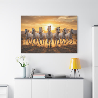 Seven White Horses at Sunset – Majestic Power & Freedom Canvas Wall Art