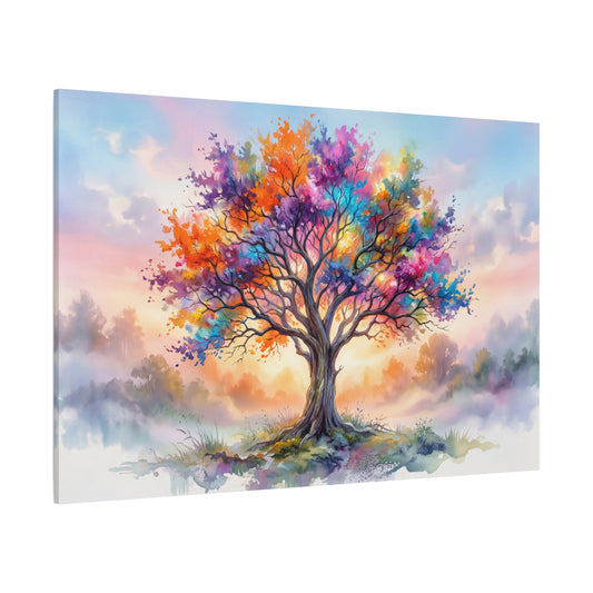 Colorful Tree of Life – Vibrant Watercolor Nature Canvas Wall Art