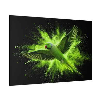 Neon Green Parrot Burst – Dynamic Abstract Wildlife Canvas Wall Art