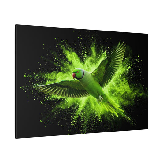Neon Green Parrot Burst – Dynamic Abstract Wildlife Canvas Wall Art