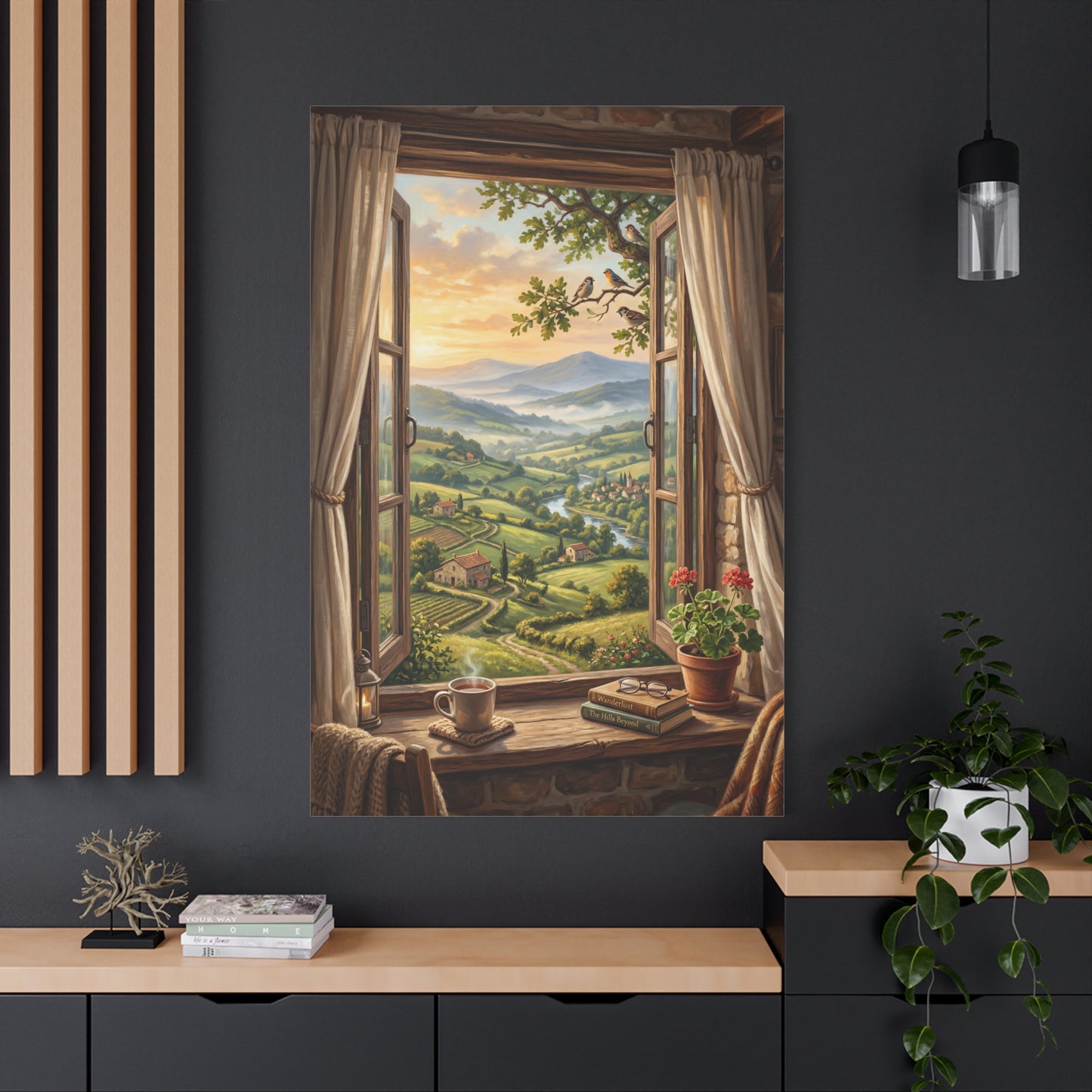 Window to the Countryside – Cozy Rustic Landscape Canvas Wall Art