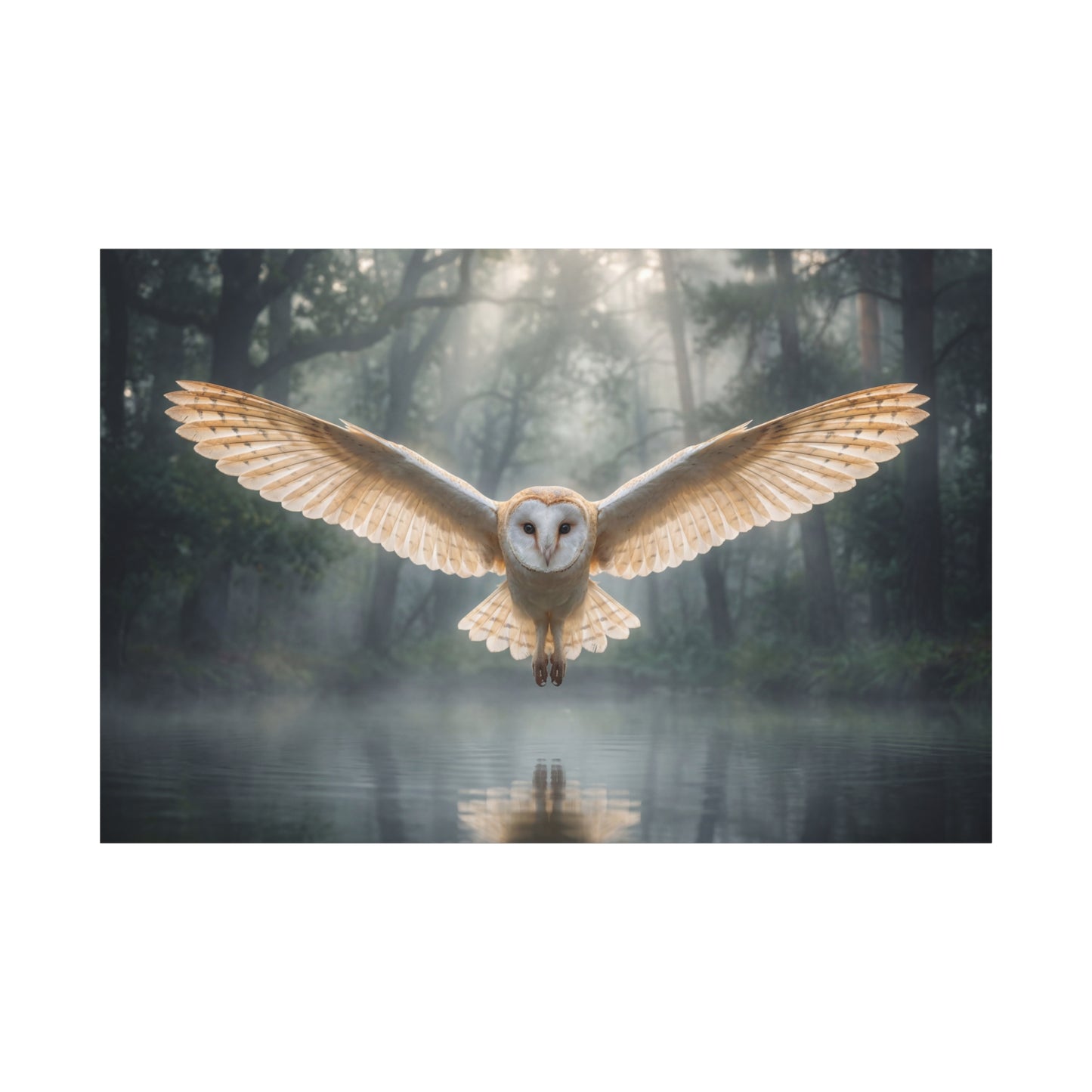 Silent Guardian – Majestic Barn Owl in Misty Forest Canvas Wall Art