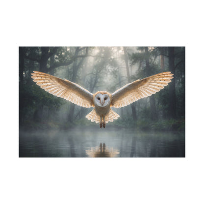 Silent Guardian – Majestic Barn Owl in Misty Forest Canvas Wall Art