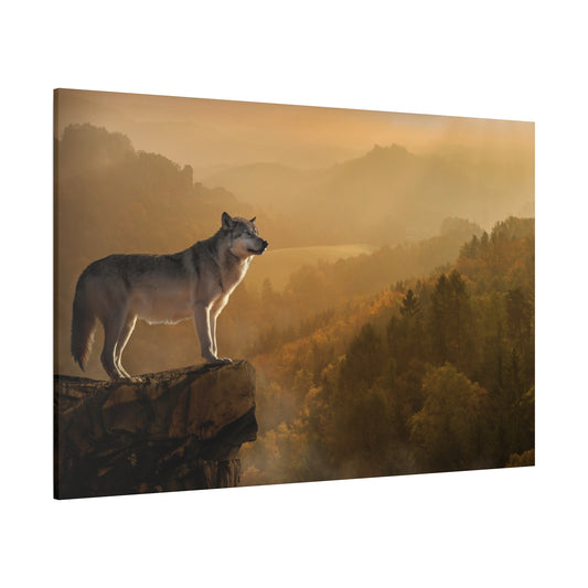 Lonely Wolf at Sunset Canvas Wall Art – Serene Wildlife Scene