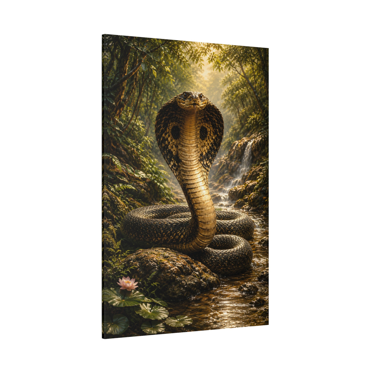 King Cobra in Jungle Stream Wrapped Canvas Wall Art – Mystical Exotic Wildlife Print - ART OF ROYALS