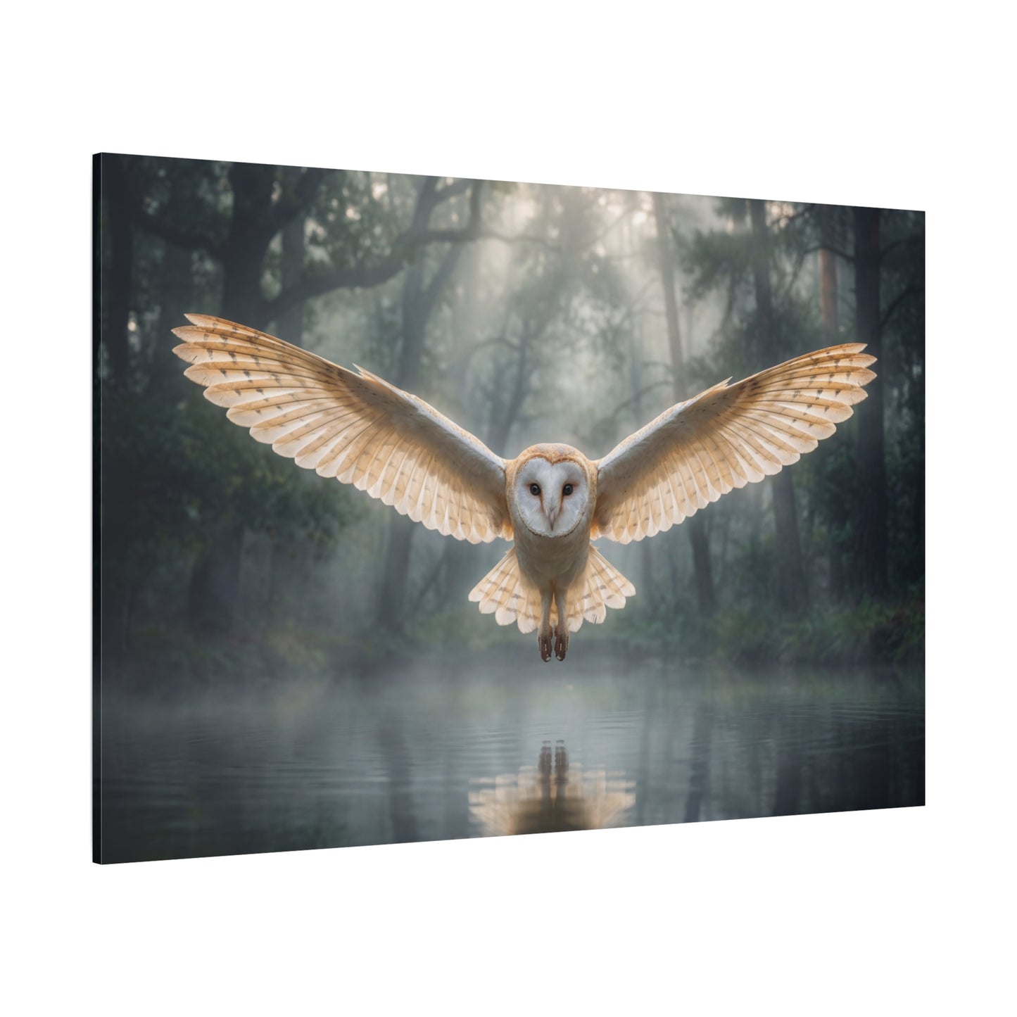 Silent Guardian – Majestic Barn Owl in Misty Forest Canvas Wall Art