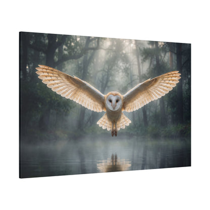 Silent Guardian – Majestic Barn Owl in Misty Forest Canvas Wall Art