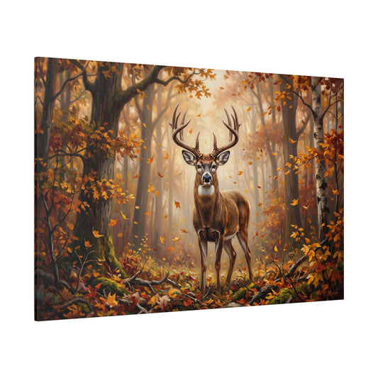 Whitetail Deer in Golden Autumn Forest – Elegant Wildlife Canvas Wall Art
