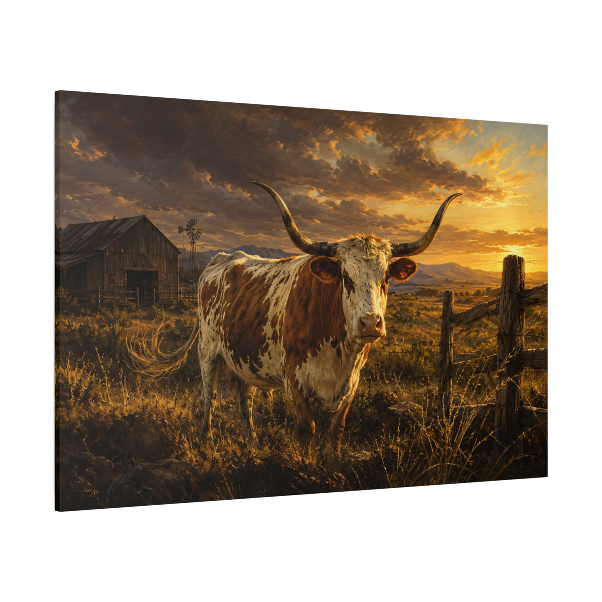 Texas Ranch Longhorn – Sunset Prairie Canvas Wall Art - ART OF ROYALS