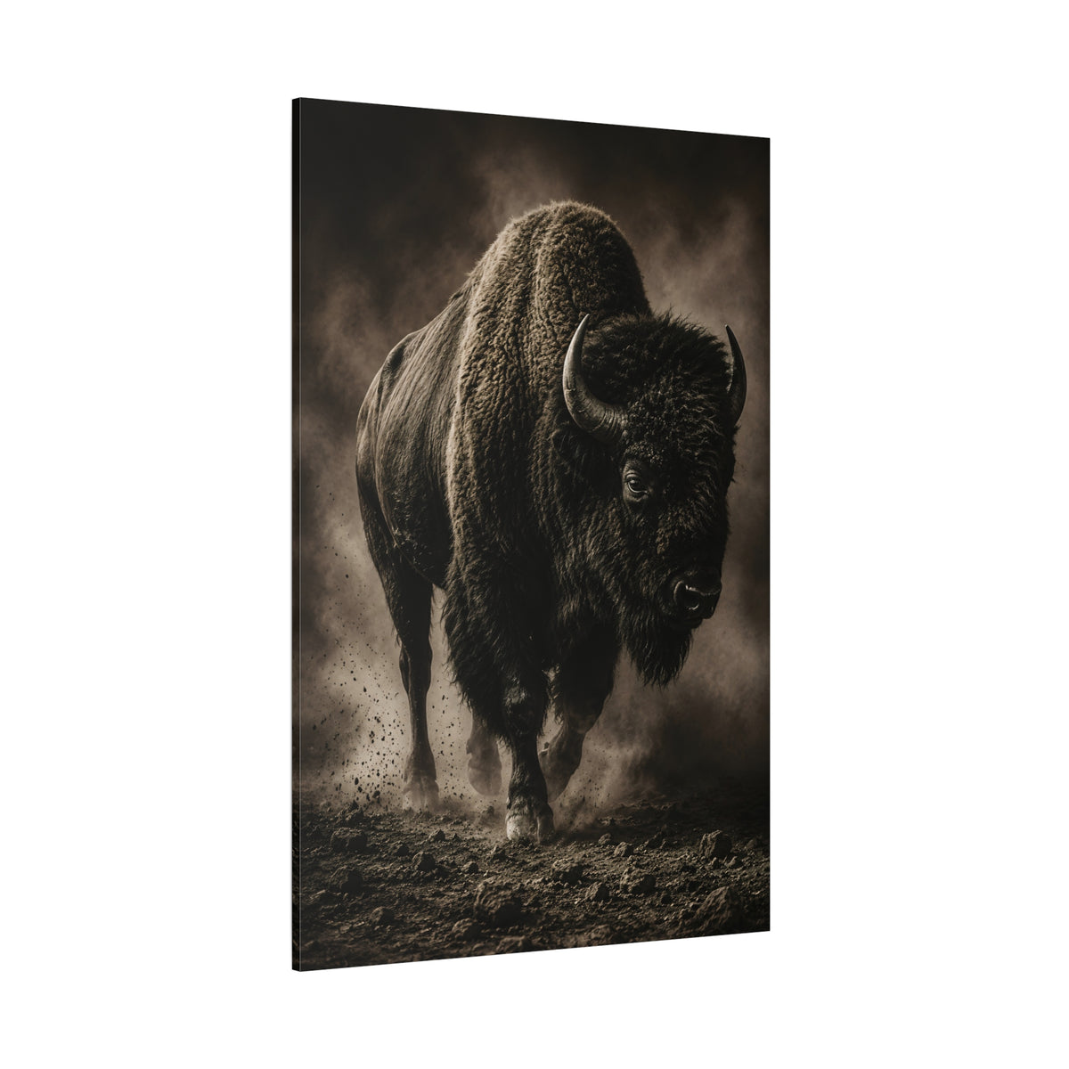 Vintage Sepia Bison Wrapped Canvas Wall Art – Moody Antique Photography Print - ART OF ROYALS