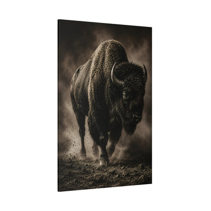 Vintage Sepia Bison Wrapped Canvas Wall Art – Moody Antique Photography Print - ART OF ROYALS