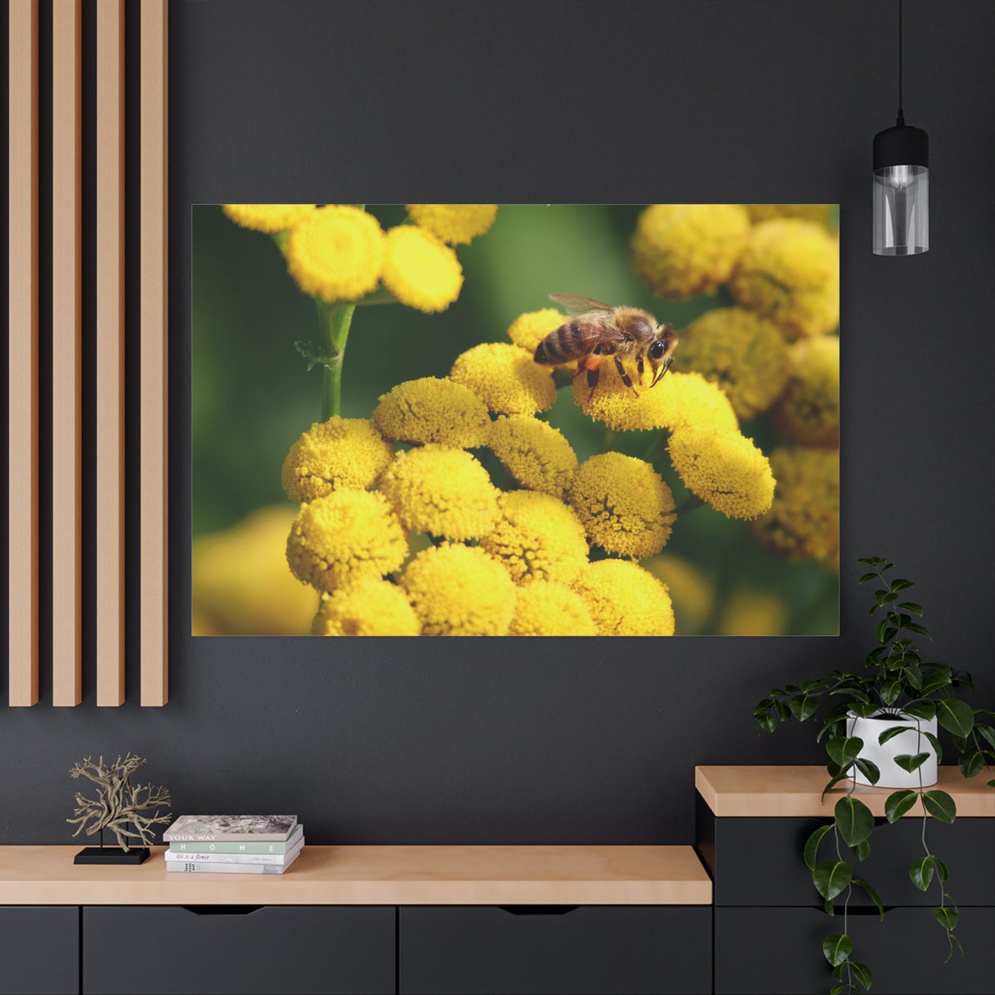 Honeybee on Tansy Flower Canvas Wall Art – A Celebration of Nature’s Harmony