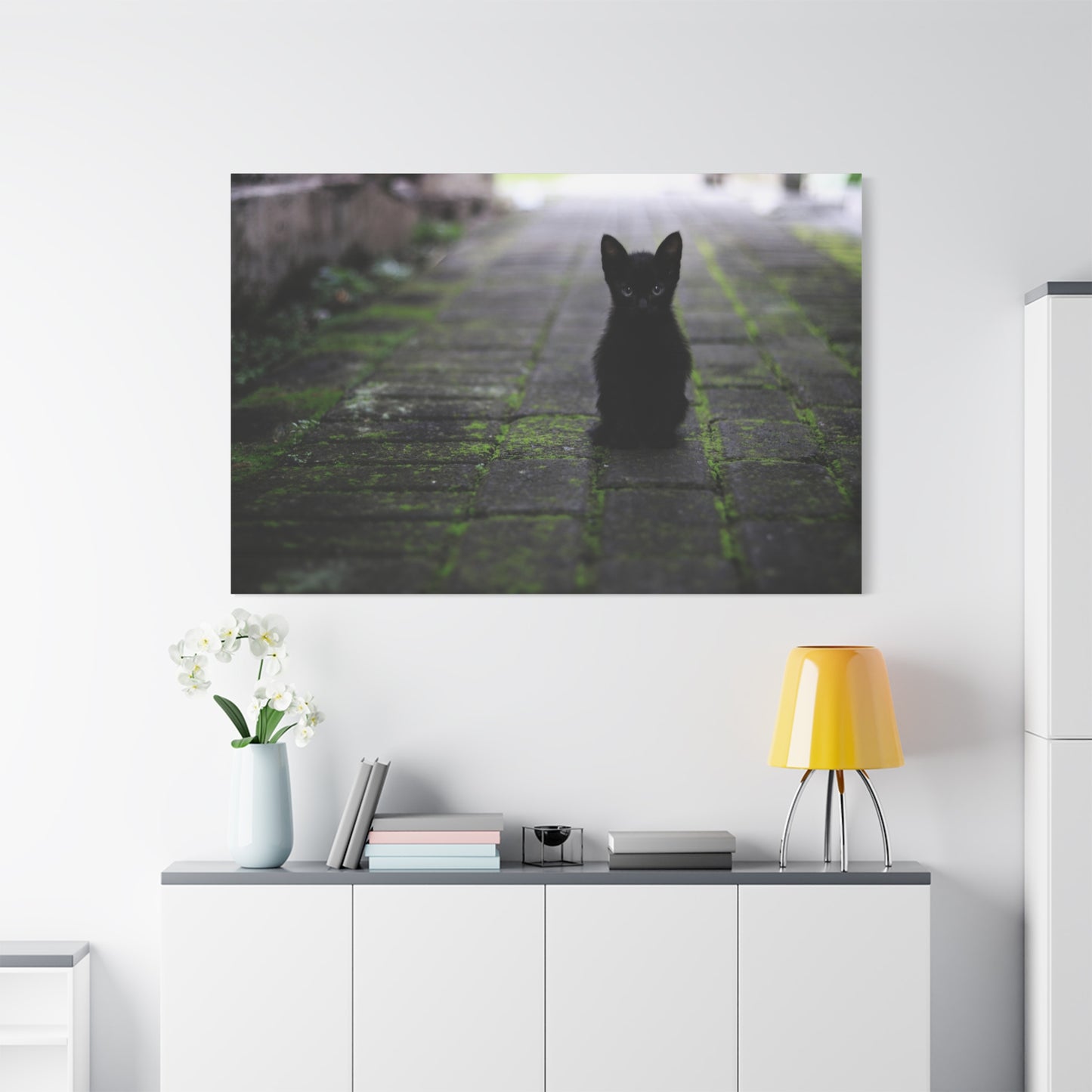 Mystical Black Cat Canvas Wall Art – Elegance Under the Stars