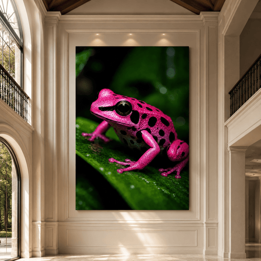 Pink Poison Dart Frog Wrapped Canvas Wall Art – Black Spotted Tropical Frog Print - ART OF ROYALS