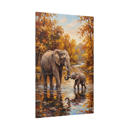Golden Bond – Elephant Mother and Baby Canvas Wall Art