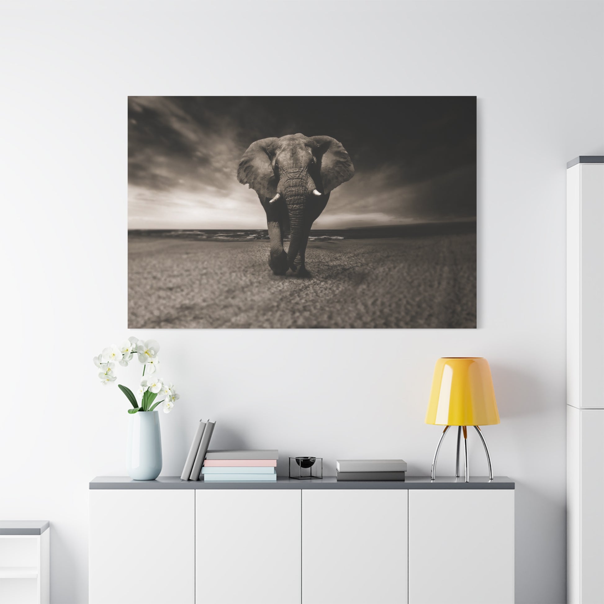 Elegant Black and White Elephant Canvas Wall Art – Timeless Wildlife Decor for Any Space