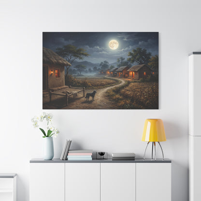 Moonlit Village Serenity – Peaceful Rural Night Canvas Wall Art