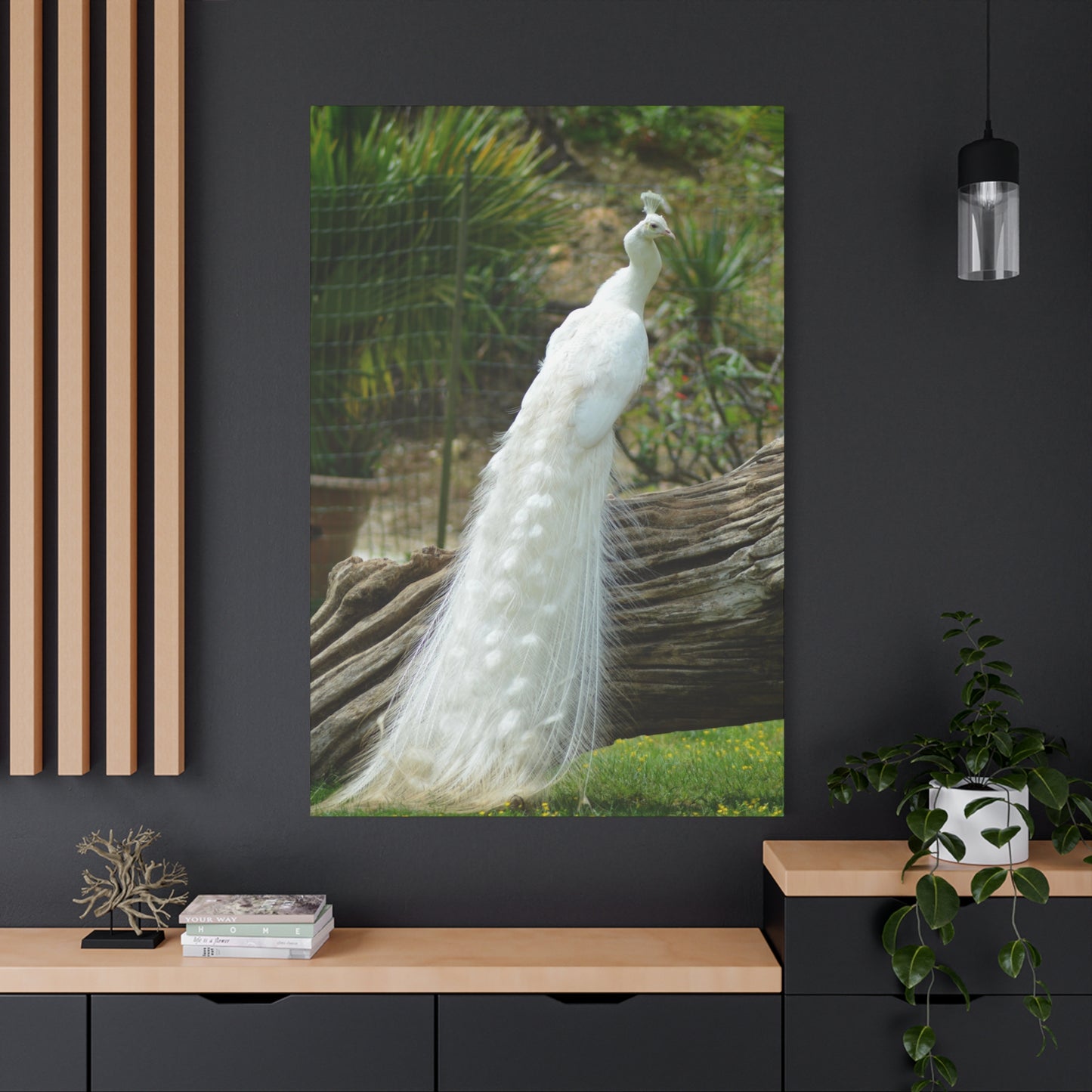 Graceful White Peacock Canvas Wall Art – Elegant Wildlife Decor for Sophisticated Spaces