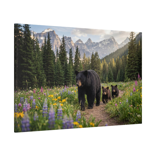 Wild Harmony – Mother Bear and Cubs in Mountain Meadow