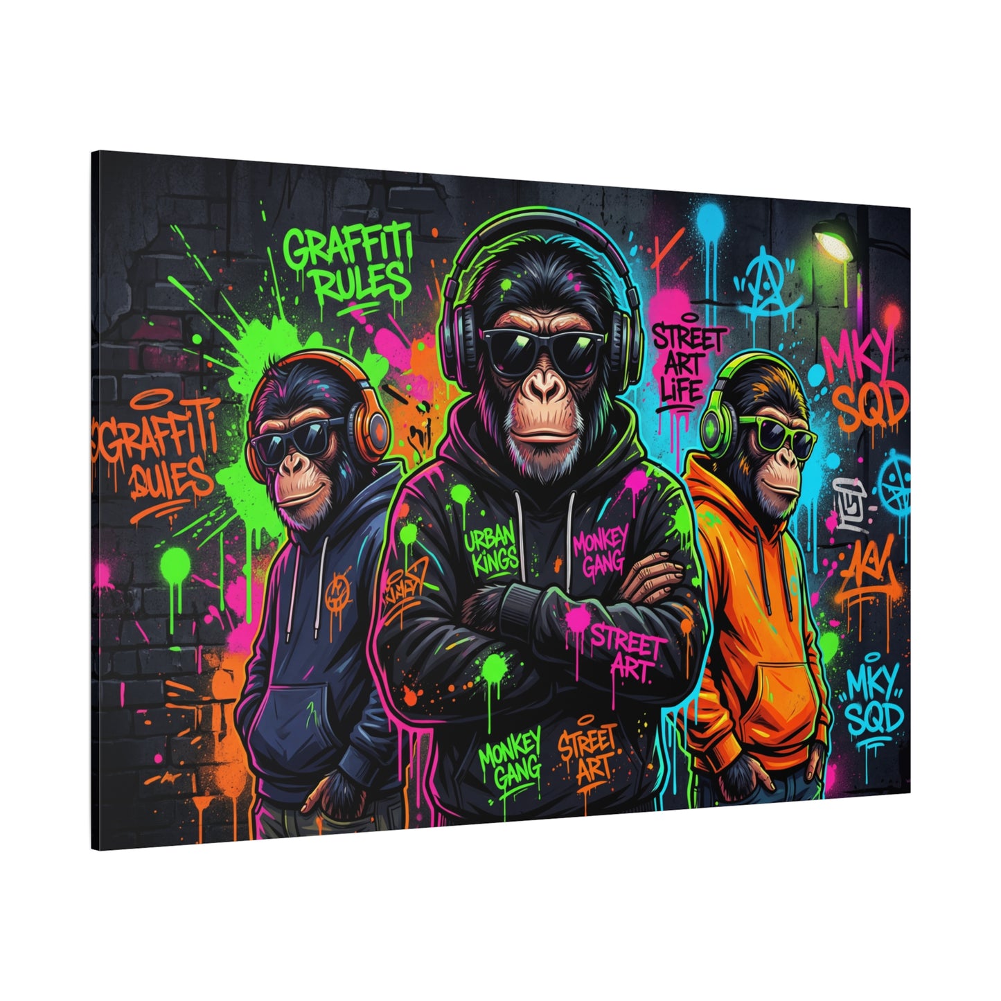 Urban Monkey Kings – Neon Graffiti Street Art Canvas