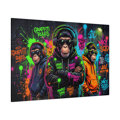 Urban Monkey Kings – Neon Graffiti Street Art Canvas