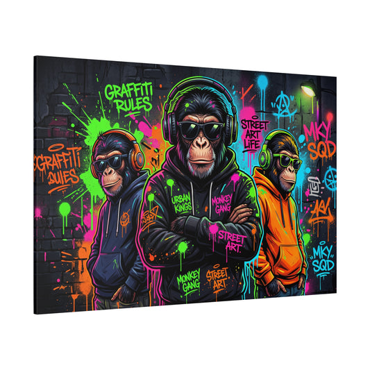 Urban Monkey Kings – Neon Graffiti Street Art Canvas