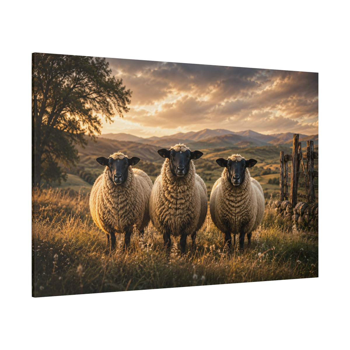 Golden Pasture Trio – Sheep at Sunset Canvas Wall Art - ART OF ROYALS