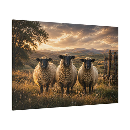 Golden Pasture Trio – Sheep at Sunset Canvas Wall Art - ART OF ROYALS