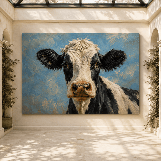 Black and White Cow Wrapped Canvas Wall Art – Farmhouse Holstein Cattle Portrait Print - ART OF ROYALS