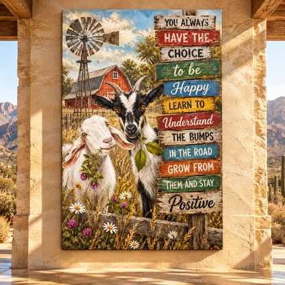 Inspirational Goat Farm Wrapped Canvas Wall Art – Positive Rustic Farmhouse Quote Decor