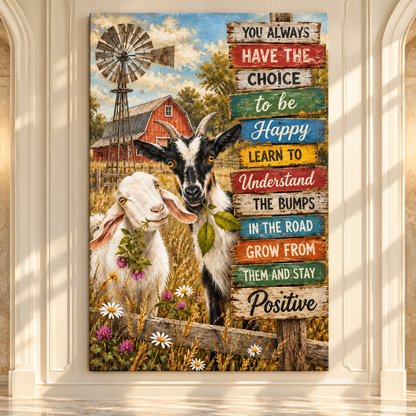 Inspirational Goat Farm Wrapped Canvas Wall Art – Positive Rustic Farmhouse Quote Decor