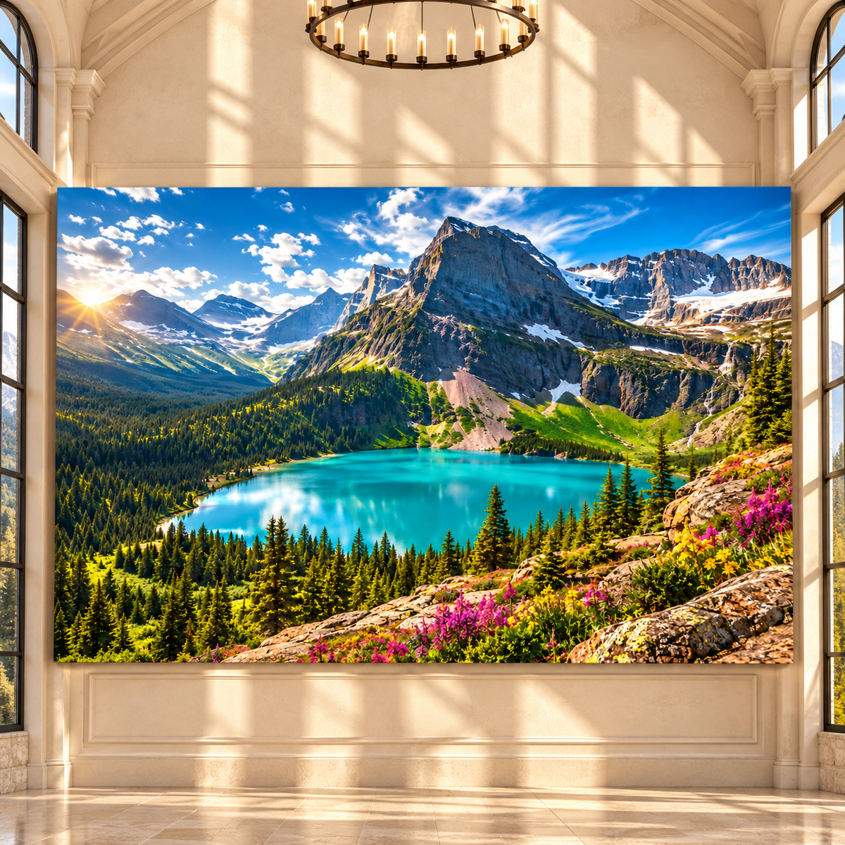Turquoise Alpine Lake and Mountain Valley Wrapped Canvas Wall Art – Majestic Wilderness Landscape Print - ART OF ROYALS
