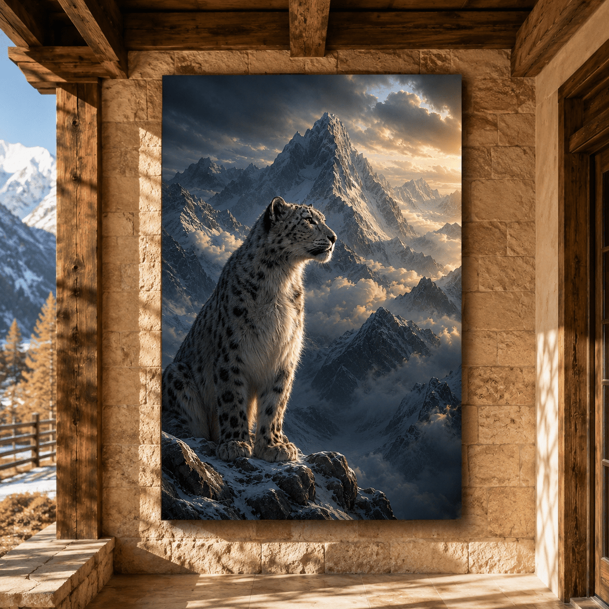 Snow Leopard in the Mountains Wrapped Canvas Wall Art – Majestic Alpine Wildlife Print - ART OF ROYALS