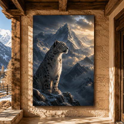 Snow Leopard in the Mountains Wrapped Canvas Wall Art – Majestic Alpine Wildlife Print - ART OF ROYALS