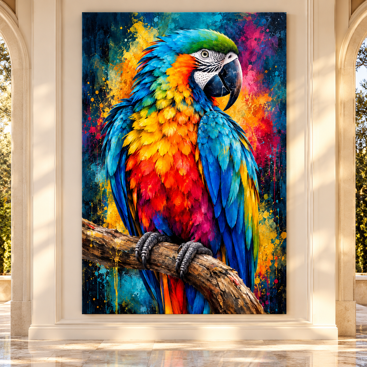 Colorful Macaw Parrot Wrapped Canvas Wall Art – Vibrant Tropical Bird Portrait